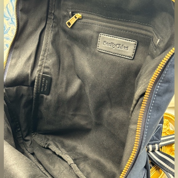 🆕 SEE BY CHLOE 🧿 NWT Blue Satin Palm Trees Decal Backpack - Picture 14 of 16